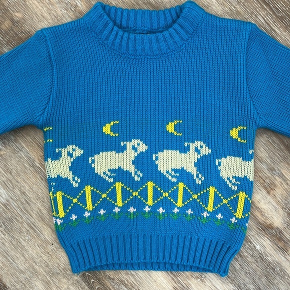 Vintage Kids Crewneck Sweater Counting Sheep Easter Teal Blue Size 24 Months - Picture 9 of 10